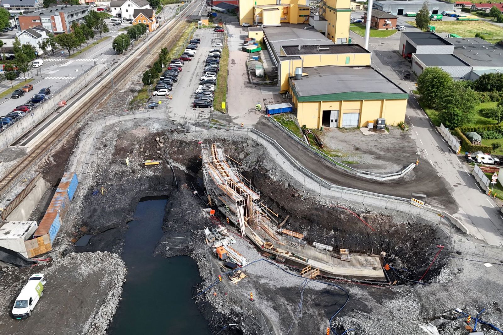 Anleggsområde for ny jernbane.