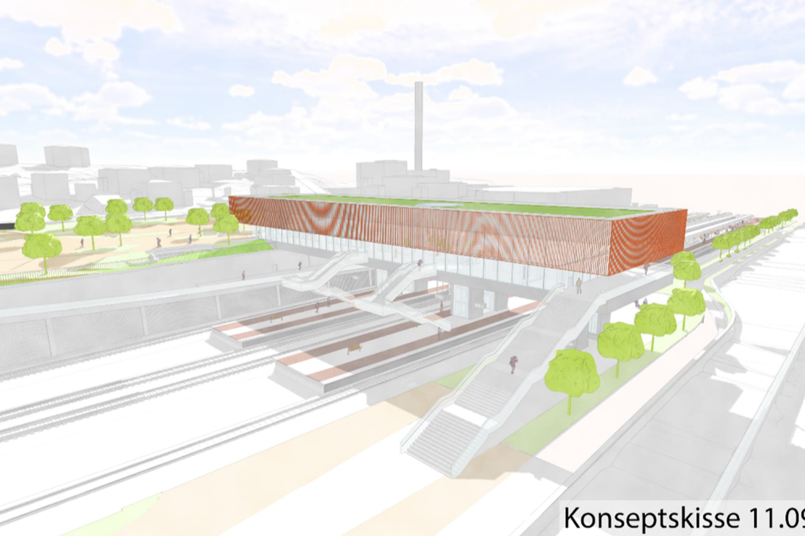 Illustrasjon som viser hvordan nye Moss stasjon kan bli seende ut. 