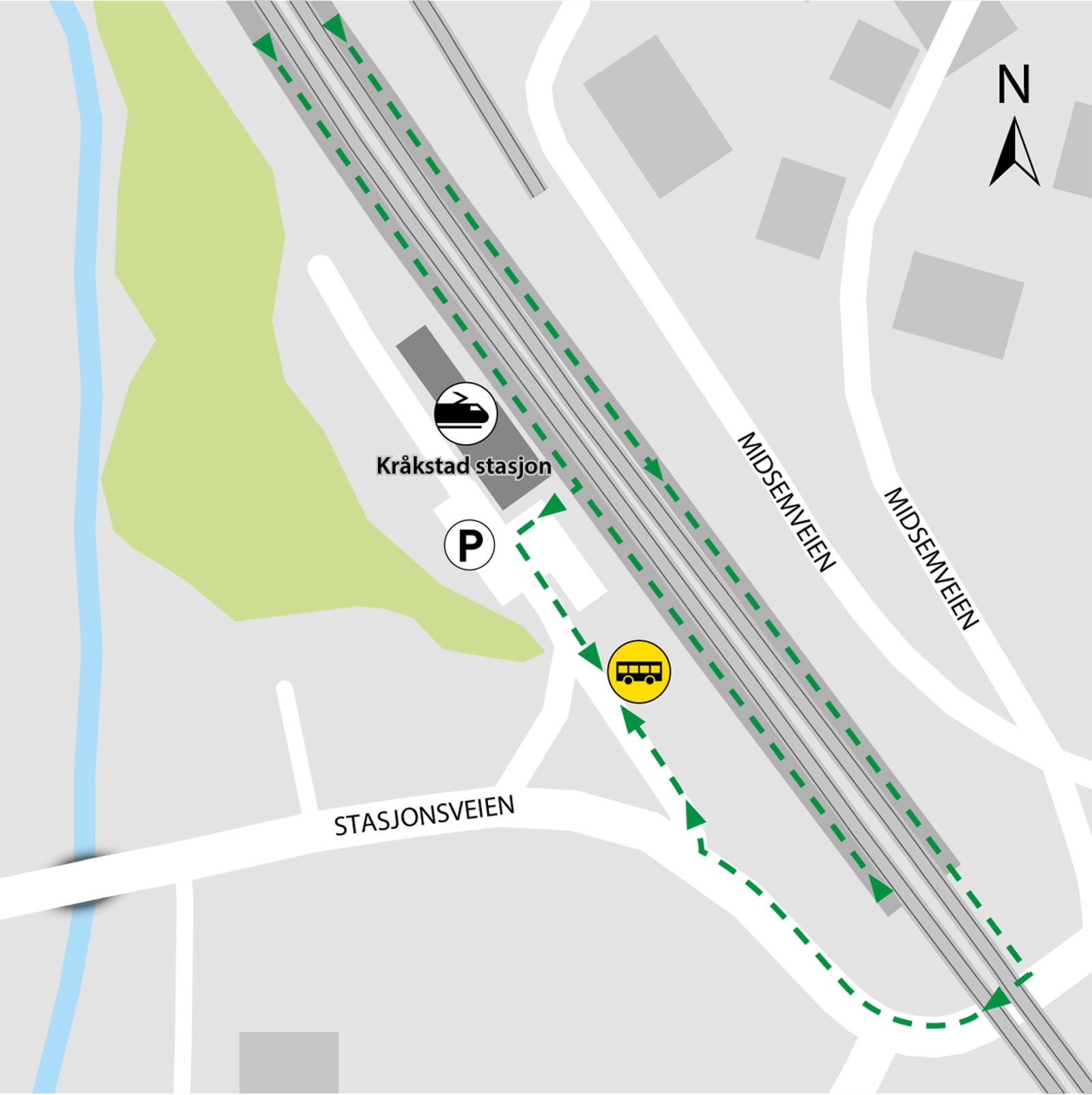 Bussene kjører fra veien ved stasjonsbygget.