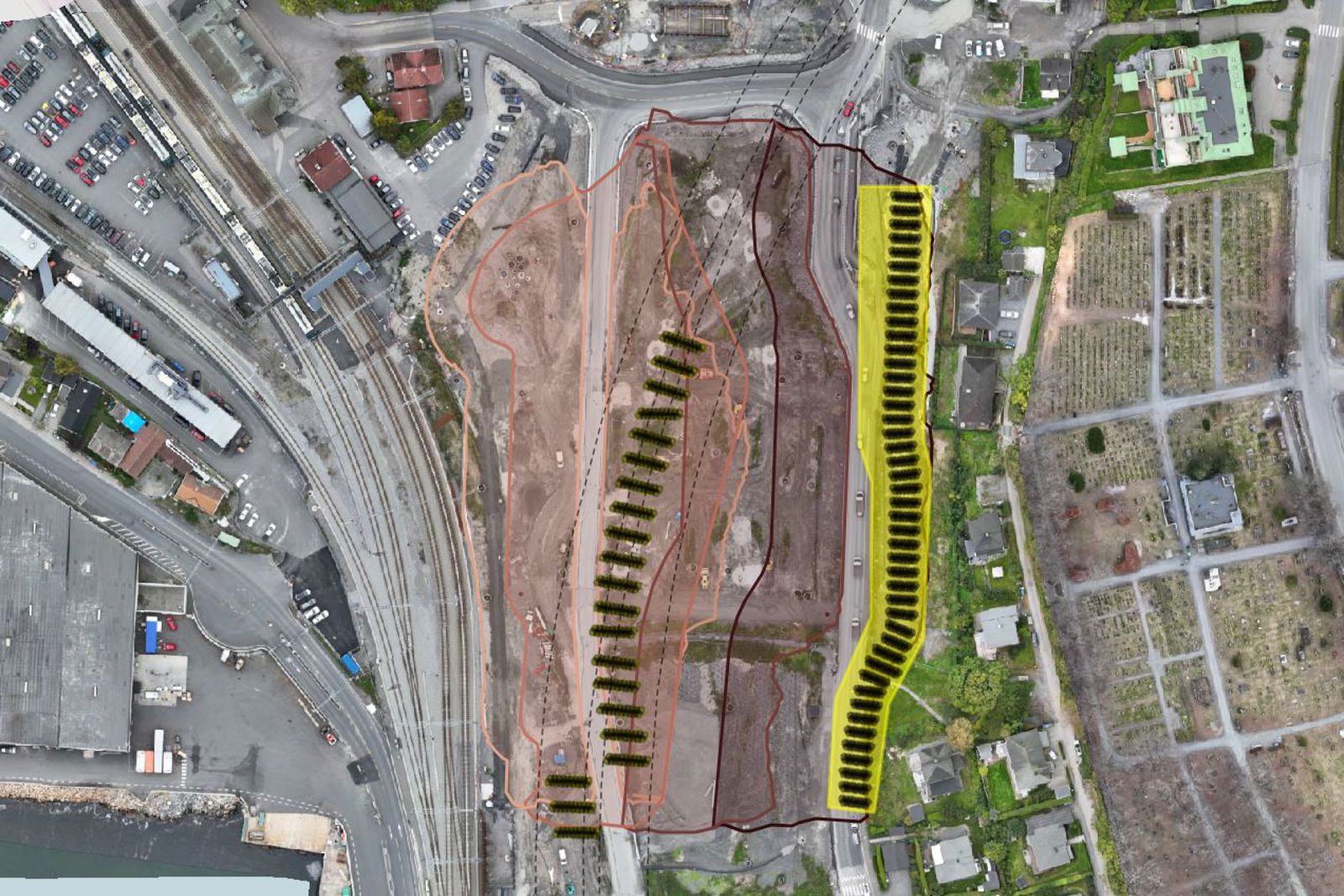 Oversiktskart som viser motfyllingens plassering.